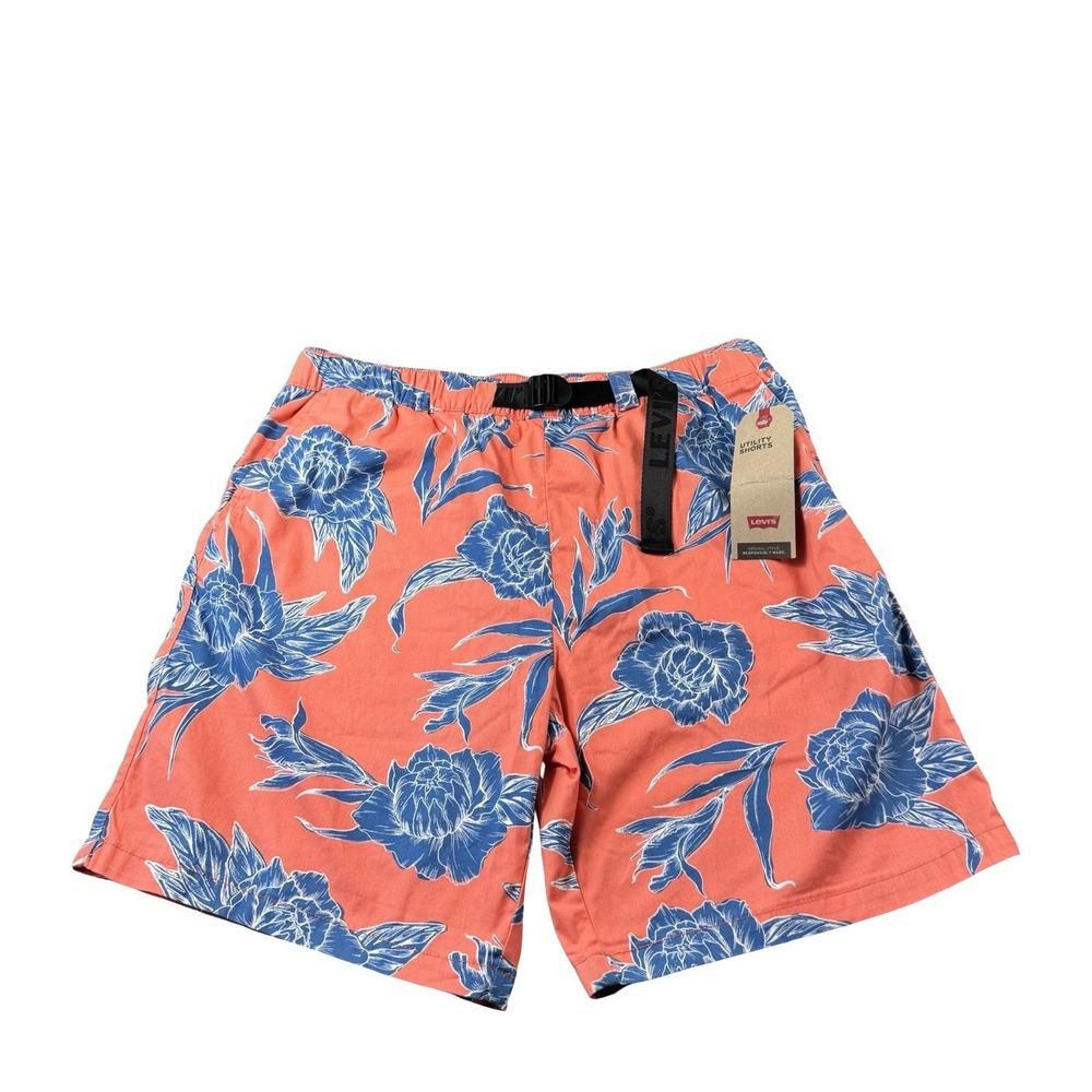 Levis Orange Blue Floral Belted Waist Cotton Mens Short Size Large NWT